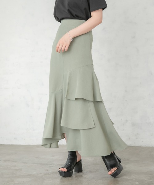 PAGEBOY（ページボーイ）の「リーフティアードスカート（スカート・レディース・ブラック/オリーブ/グレイッシュベージュ/イエロー系その他・FREE）」の4枚目の写真