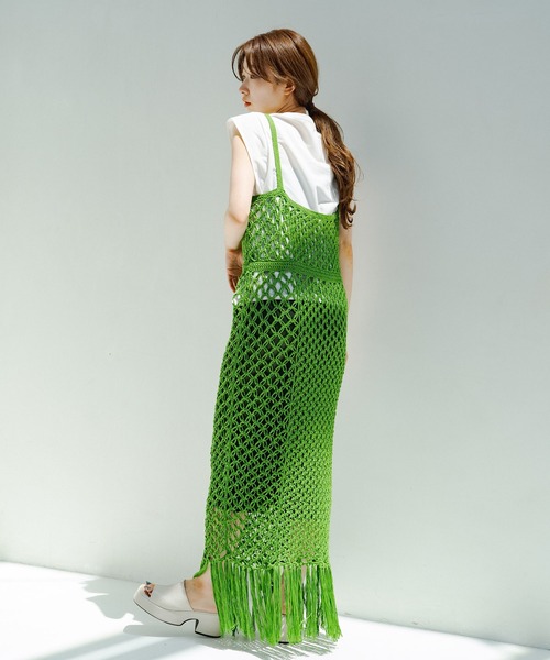 Kastane(カスタネ)の「マクラメ編みワンピース(ワンピース・レディース・グリーン/アイボリー・FREE)」の9枚目の写真