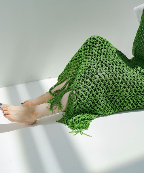 Kastane(カスタネ)の「マクラメ編みワンピース(ワンピース・レディース・グリーン/アイボリー・FREE)」の7枚目の写真