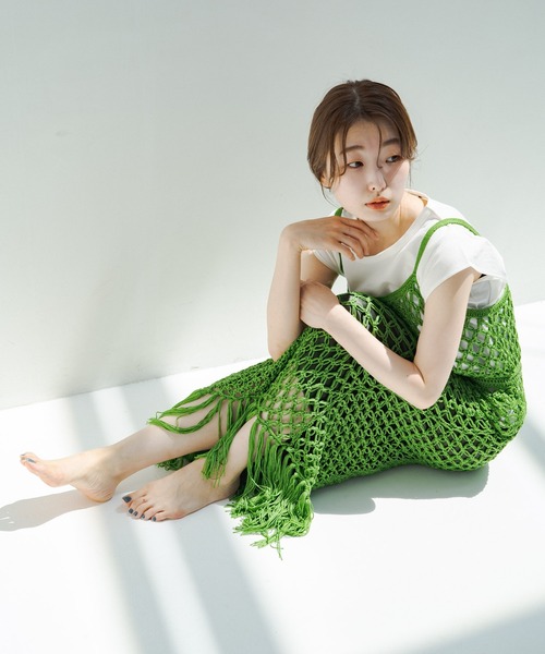 Kastane(カスタネ)の「マクラメ編みワンピース(ワンピース・レディース・グリーン/アイボリー・FREE)」の3枚目の写真