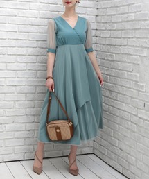 チュールスリーブカシュクールワンピース