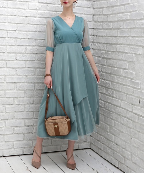 ROYAL PARTY（ロイヤルパーティー）の「チュールスリーブカシュクールワンピース（ワンピース・レディース・ブラック/ベージュ/ブルー・FREE）」の3枚目の写真