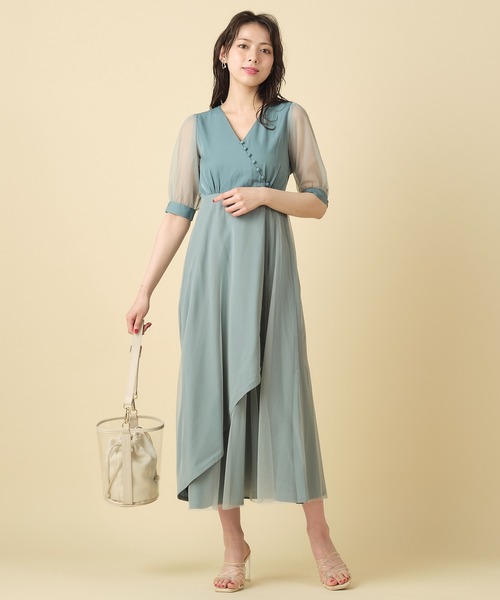 ROYAL PARTY（ロイヤルパーティー）の「チュールスリーブカシュクールワンピース（ワンピース・レディース・ブラック/ベージュ/ブルー・FREE）」の8枚目の写真