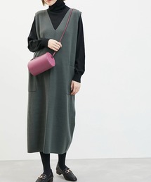 【芳根京子さん別注カラー:グレー,グリーン】【アンチピリング】ポケットニットジャンパースカート