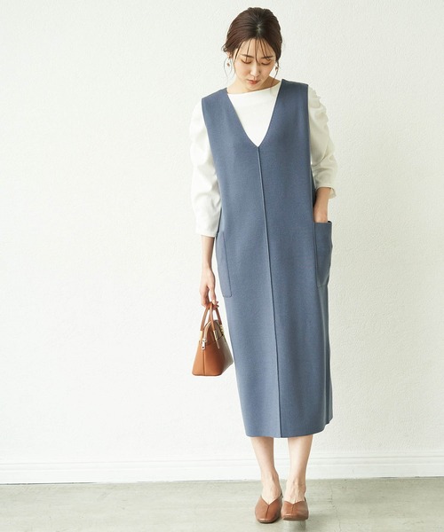 ROPE' PICNIC(ロペピクニック)の「【芳根京子さん別注カラー:グレー,グリーン】【アンチピリング】ポケットニットジャンパースカート(ジャンパースカート・レディース・ブラック/ベージュ系その他/ブルー系その他4/オフホワイト/グリーン系その他/グレー・40/38)」の14枚目の写真