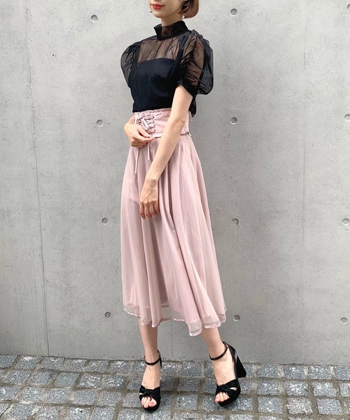 TITTY&CO.（ティティーアンドコー）の「ギャザースリーブシアートップス（シャツ/ブラウス・レディース・ブラック/グレー/オフホワイト/マルチ・FREE）」の20枚目の写真