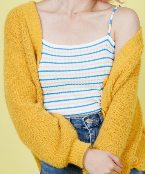 Anuenue（アヌエヌエ）の「カラフルボーダー リブキャミソール（キャミソール・レディース・ホワイト/ネイビー/ピンク/イエロー/グリーン・FREE）」の2枚目の写真