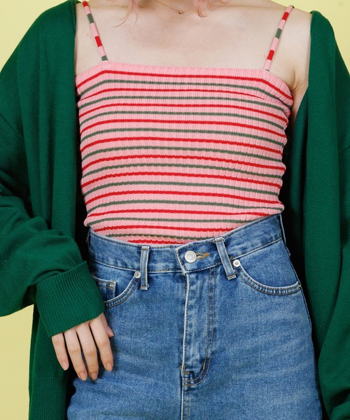 Anuenue（アヌエヌエ）の「カラフルボーダー リブキャミソール（キャミソール・レディース・ホワイト/ネイビー/ピンク/イエロー/グリーン・FREE）」の5枚目の写真