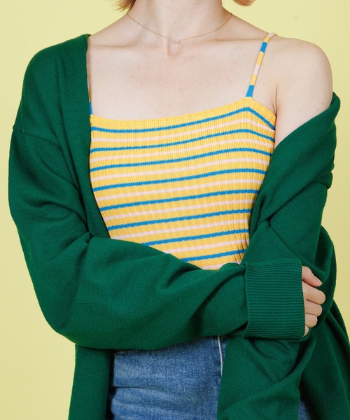 Anuenue（アヌエヌエ）の「カラフルボーダー リブキャミソール（キャミソール・レディース・ホワイト/ネイビー/ピンク/イエロー/グリーン・FREE）」の4枚目の写真