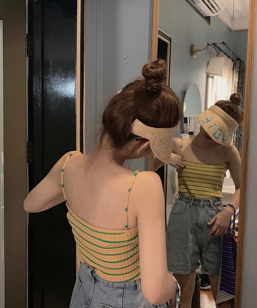 Anuenue（アヌエヌエ）の「カラフルボーダー リブキャミソール（キャミソール・レディース・ホワイト/ネイビー/ピンク/イエロー/グリーン・FREE）」の11枚目の写真