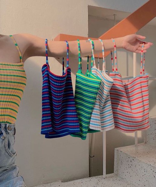 Anuenue（アヌエヌエ）の「カラフルボーダー リブキャミソール（キャミソール・レディース・ホワイト/ネイビー/ピンク/イエロー/グリーン・FREE）」の7枚目の写真