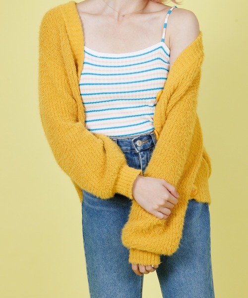 Anuenue（アヌエヌエ）の「カラフルボーダー リブキャミソール（キャミソール・レディース・ホワイト/ネイビー/ピンク/イエロー/グリーン・FREE）」の16枚目の写真