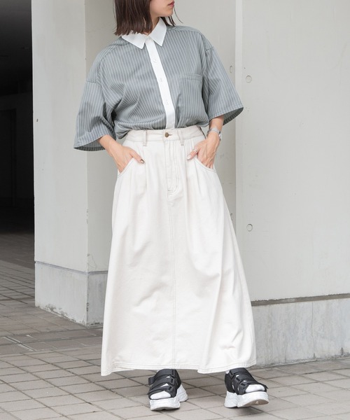 PairPair（ペアペア）の「ストライプクレリックシャツ（ユニセックス）（シャツ/ブラウス・レディース・ブラック/グレー/グリーン・MEDIUM/LARGE）」の14枚目の写真