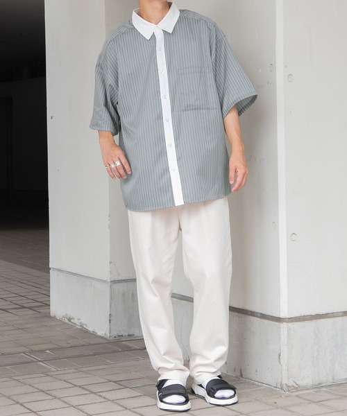 PairPair（ペアペア）の「ストライプクレリックシャツ（ユニセックス）（シャツ/ブラウス・レディース・ブラック/グレー/グリーン・MEDIUM/LARGE）」の17枚目の写真