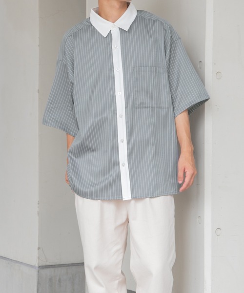 PairPair（ペアペア）の「ストライプクレリックシャツ（ユニセックス）（シャツ/ブラウス・レディース・ブラック/グレー/グリーン・MEDIUM/LARGE）」の18枚目の写真