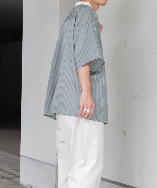 PairPair（ペアペア）の「ストライプクレリックシャツ（ユニセックス）（シャツ/ブラウス・レディース・ブラック/グレー/グリーン・MEDIUM/LARGE）」の19枚目の写真