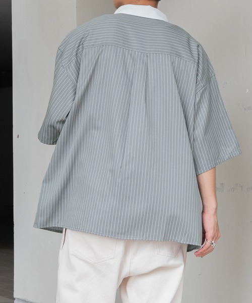 PairPair（ペアペア）の「ストライプクレリックシャツ（ユニセックス）（シャツ/ブラウス・レディース・ブラック/グレー/グリーン・MEDIUM/LARGE）」の20枚目の写真