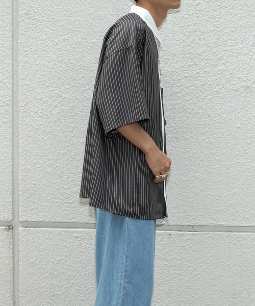 PairPair（ペアペア）の「ストライプクレリックシャツ（ユニセックス）（シャツ/ブラウス・レディース・ブラック/グレー/グリーン・MEDIUM/LARGE）」の10枚目の写真