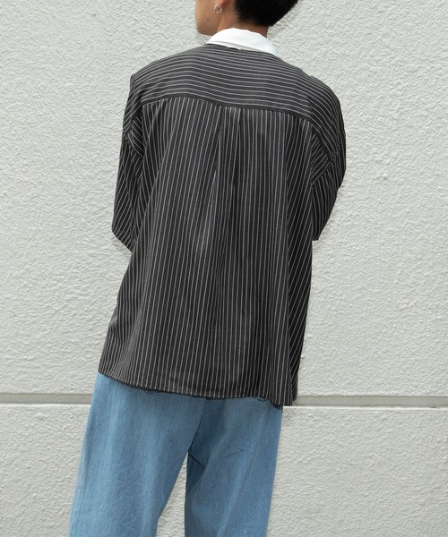 PairPair（ペアペア）の「ストライプクレリックシャツ（ユニセックス）（シャツ/ブラウス・レディース・ブラック/グレー/グリーン・MEDIUM/LARGE）」の11枚目の写真