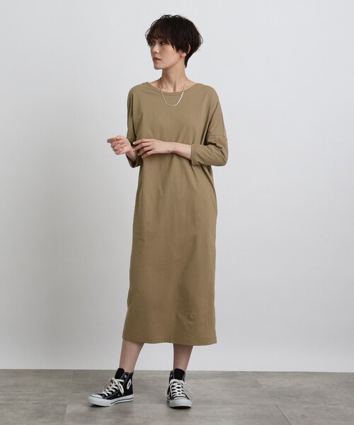 INDIVI（インディヴィ）の「◆【洗える】ドルマンカットソーワンピース（ワンピース・レディース・オレンジ/ブラウン系/ブラック・05/34/38）」の3枚目の写真