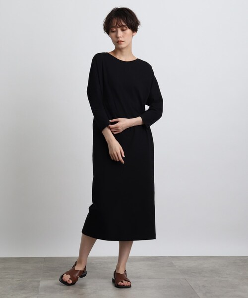 INDIVI（インディヴィ）の「◆【洗える】ドルマンカットソーワンピース（ワンピース・レディース・オレンジ/ブラウン系/ブラック・05/34/38）」の2枚目の写真