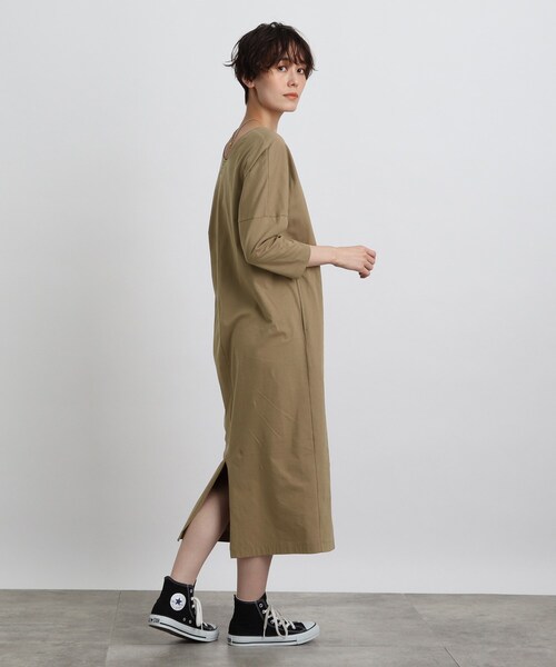 INDIVI（インディヴィ）の「◆【洗える】ドルマンカットソーワンピース（ワンピース・レディース・オレンジ/ブラウン系/ブラック・05/34/38）」の6枚目の写真