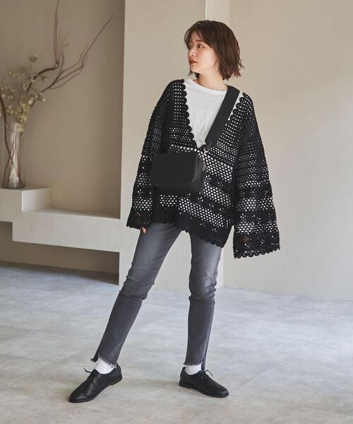 coen（コーエン）の「レース編みシアー深Vネックニット（ニット/セーター・レディース・ブラック/ナチュラル・FREE）」の5枚目の写真