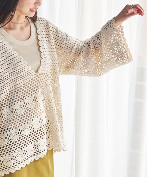 coen（コーエン）の「レース編みシアー深Vネックニット（ニット/セーター・レディース・ブラック/ナチュラル・FREE）」の7枚目の写真