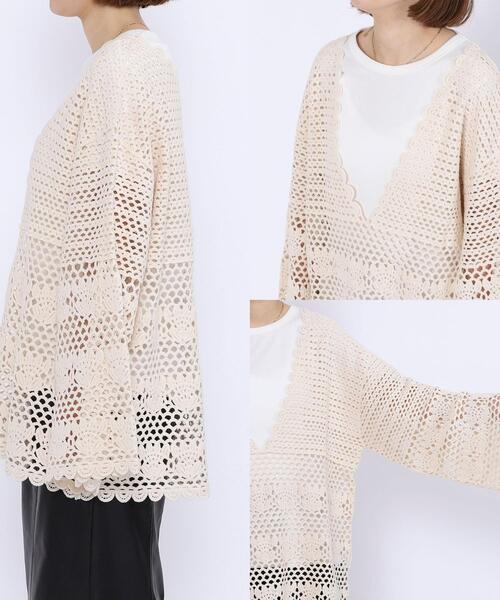 coen（コーエン）の「レース編みシアー深Vネックニット（ニット/セーター・レディース・ブラック/ナチュラル・FREE）」の14枚目の写真