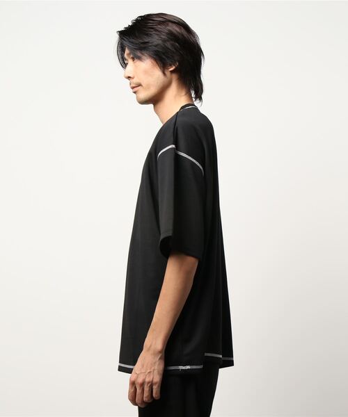 semantic design（セマンティックデザイン）の「セマンティックデザイン/semantic design ハンドステッチ風 クルーネック5分袖ビッグTシャツ（Tシャツ/カットソー・メンズ・ブラック/ライラック・LARGE/MEDIUM）」の4枚目の写真