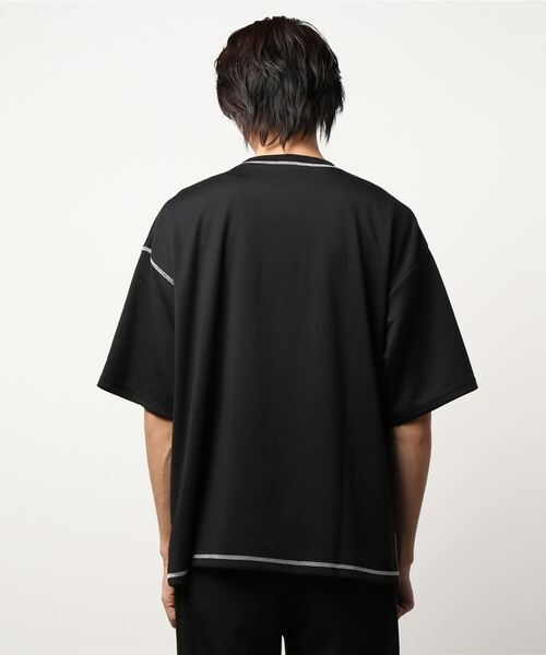semantic design（セマンティックデザイン）の「セマンティックデザイン/semantic design ハンドステッチ風 クルーネック5分袖ビッグTシャツ（Tシャツ/カットソー・メンズ・ブラック/ライラック・LARGE/MEDIUM）」の3枚目の写真