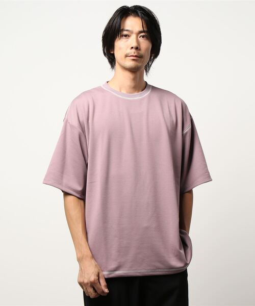 semantic design（セマンティックデザイン）の「セマンティックデザイン/semantic design ハンドステッチ風 クルーネック5分袖ビッグTシャツ（Tシャツ/カットソー・メンズ・ブラック/ライラック・LARGE/MEDIUM）」の7枚目の写真