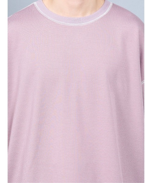 semantic design（セマンティックデザイン）の「セマンティックデザイン/semantic design ハンドステッチ風 クルーネック5分袖ビッグTシャツ（Tシャツ/カットソー・メンズ・ブラック/ライラック・LARGE/MEDIUM）」の8枚目の写真