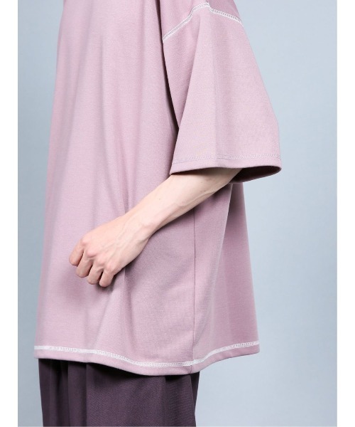 semantic design（セマンティックデザイン）の「セマンティックデザイン/semantic design ハンドステッチ風 クルーネック5分袖ビッグTシャツ（Tシャツ/カットソー・メンズ・ブラック/ライラック・LARGE/MEDIUM）」の9枚目の写真