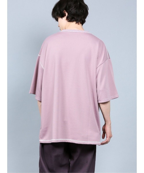 semantic design（セマンティックデザイン）の「セマンティックデザイン/semantic design ハンドステッチ風 クルーネック5分袖ビッグTシャツ（Tシャツ/カットソー・メンズ・ブラック/ライラック・LARGE/MEDIUM）」の10枚目の写真