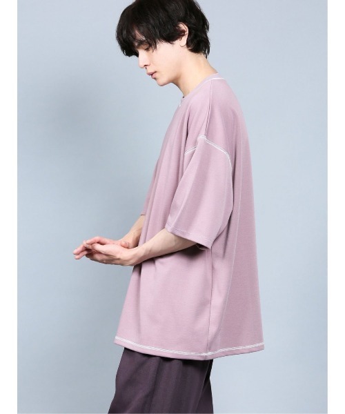 semantic design（セマンティックデザイン）の「セマンティックデザイン/semantic design ハンドステッチ風 クルーネック5分袖ビッグTシャツ（Tシャツ/カットソー・メンズ・ブラック/ライラック・LARGE/MEDIUM）」の11枚目の写真