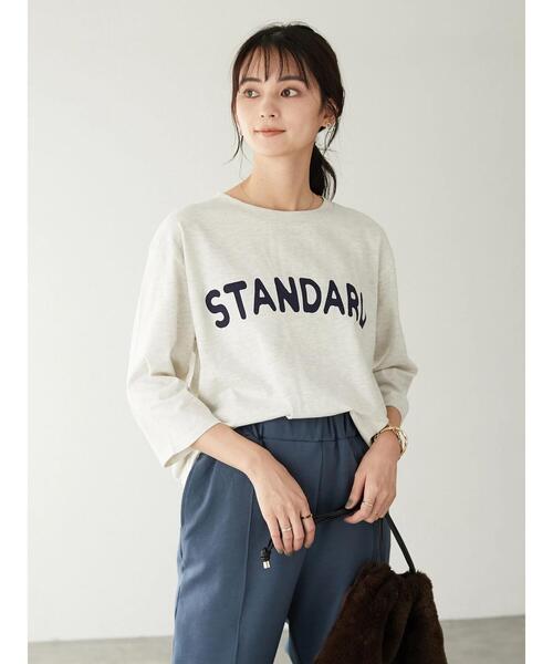 CRAFT STANDARD BOUTIQUE（クラフトスタンダードブティック）の「ロゴプリント8分TEE　＊（Tシャツ/カットソー・レディース・オートミール/チャコールグレー/ベージュ/グリーン・FREE）」の6枚目の写真