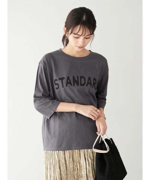 CRAFT STANDARD BOUTIQUE（クラフトスタンダードブティック）の「ロゴプリント8分TEE　＊（Tシャツ/カットソー・レディース・オートミール/チャコールグレー/ベージュ/グリーン・FREE）」の13枚目の写真