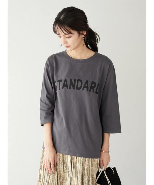 CRAFT STANDARD BOUTIQUE（クラフトスタンダードブティック）の「ロゴプリント8分TEE　＊（Tシャツ/カットソー・レディース・オートミール/チャコールグレー/ベージュ/グリーン・FREE）」の14枚目の写真