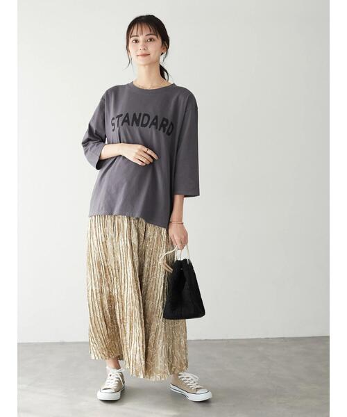 CRAFT STANDARD BOUTIQUE（クラフトスタンダードブティック）の「ロゴプリント8分TEE　＊（Tシャツ/カットソー・レディース・オートミール/チャコールグレー/ベージュ/グリーン・FREE）」の18枚目の写真