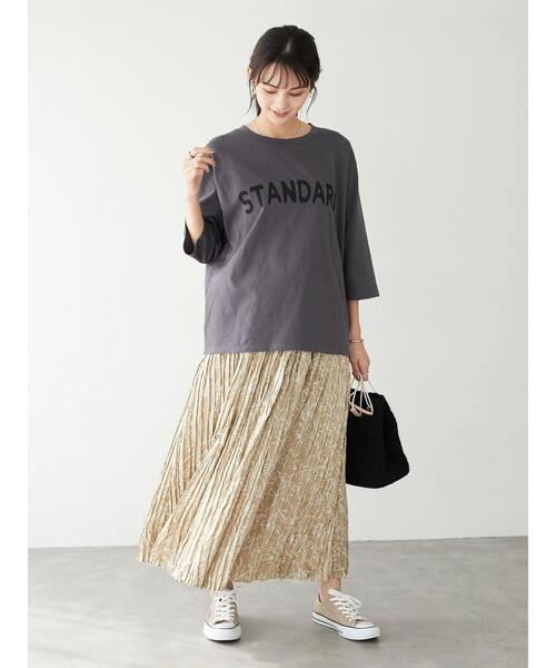 CRAFT STANDARD BOUTIQUE（クラフトスタンダードブティック）の「ロゴプリント8分TEE　＊（Tシャツ/カットソー・レディース・オートミール/チャコールグレー/ベージュ/グリーン・FREE）」の19枚目の写真