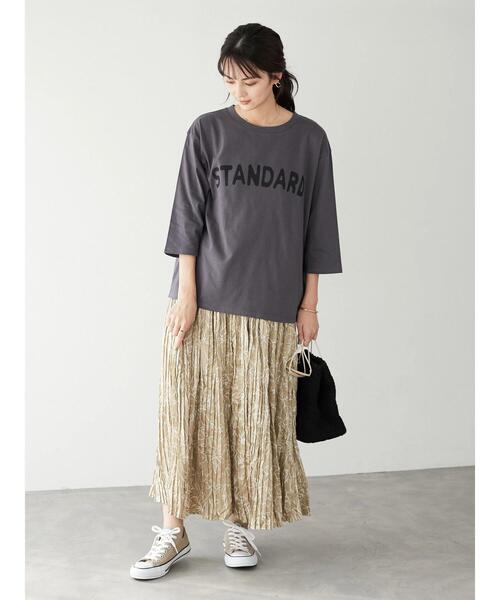 CRAFT STANDARD BOUTIQUE（クラフトスタンダードブティック）の「ロゴプリント8分TEE　＊（Tシャツ/カットソー・レディース・オートミール/チャコールグレー/ベージュ/グリーン・FREE）」の20枚目の写真