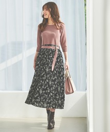 プリーツスカート×ニットドッキングワンピース