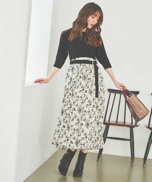 31 Sons de mode（トランテアン　ソン　ドゥ　モード）の「プリーツスカート×ニットドッキングワンピース（ワンピース・レディース・オフホワイト/ブラック・36）」の5枚目の写真