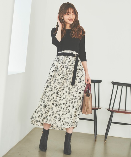 31 Sons de mode（トランテアン　ソン　ドゥ　モード）の「プリーツスカート×ニットドッキングワンピース（ワンピース・レディース・オフホワイト/ブラック・36）」の7枚目の写真