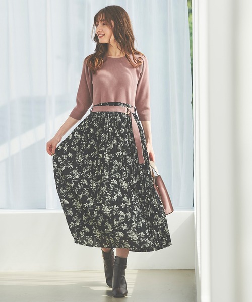 31 Sons de mode（トランテアン　ソン　ドゥ　モード）の「プリーツスカート×ニットドッキングワンピース（ワンピース・レディース・オフホワイト/ブラック・36）」の4枚目の写真