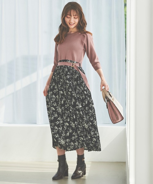 31 Sons de mode（トランテアン　ソン　ドゥ　モード）の「プリーツスカート×ニットドッキングワンピース（ワンピース・レディース・オフホワイト/ブラック・36）」の8枚目の写真