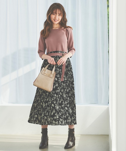 31 Sons de mode（トランテアン　ソン　ドゥ　モード）の「プリーツスカート×ニットドッキングワンピース（ワンピース・レディース・オフホワイト/ブラック・36）」の3枚目の写真