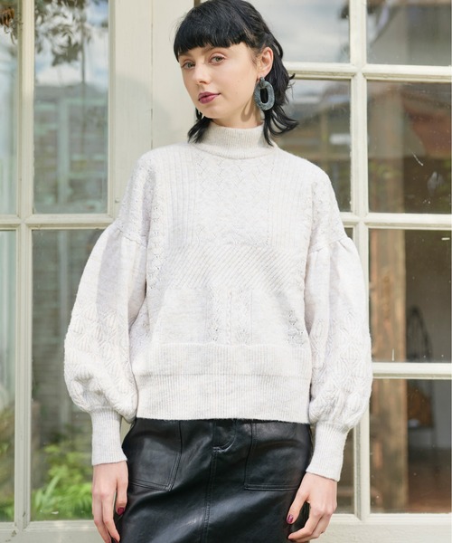 KOH.style（コースタイル）の「透かし柄編みニットトップス（ニット/セーター・レディース・ブラック/オフホワイト/パープル・FREE）」の2枚目の写真