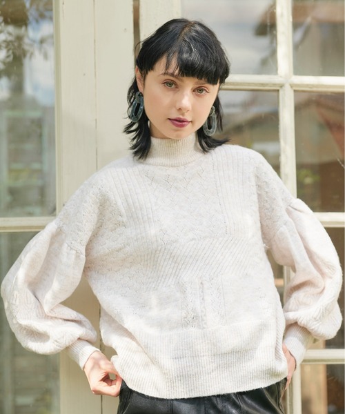 KOH.style（コースタイル）の「透かし柄編みニットトップス（ニット/セーター・レディース・ブラック/オフホワイト/パープル・FREE）」の4枚目の写真